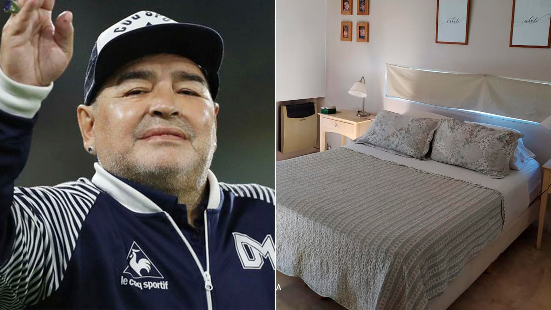 Maradona y el cuarto que iba a habitar en el primer piso. Para que no tuviera que subir y bajar escaleras, fue reubicado en el playroom de la planta baja