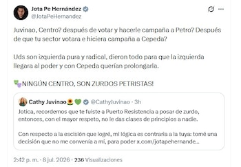 Jota Pe Hernández calificó al sector de Cathy Juvinao como "izquierda pura y radical" - crédito @CathyJuvinao/X