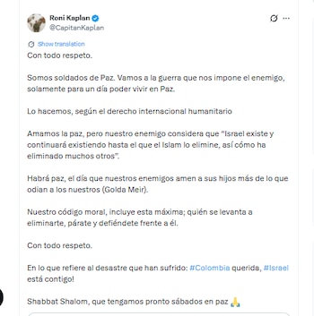 Esta fue la respuesta de Roni Kaplan a la crítica de Petro - crédito @CapitanKaplan/X