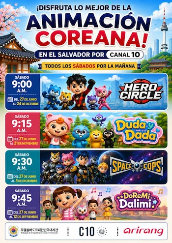 El bloque matutino reúne relatos cotidianos y aventuras con valores universales. La Embajada de Corea habla de un puente entre países. Las series ocupan cuatro turnos seguidos desde las 09:00.