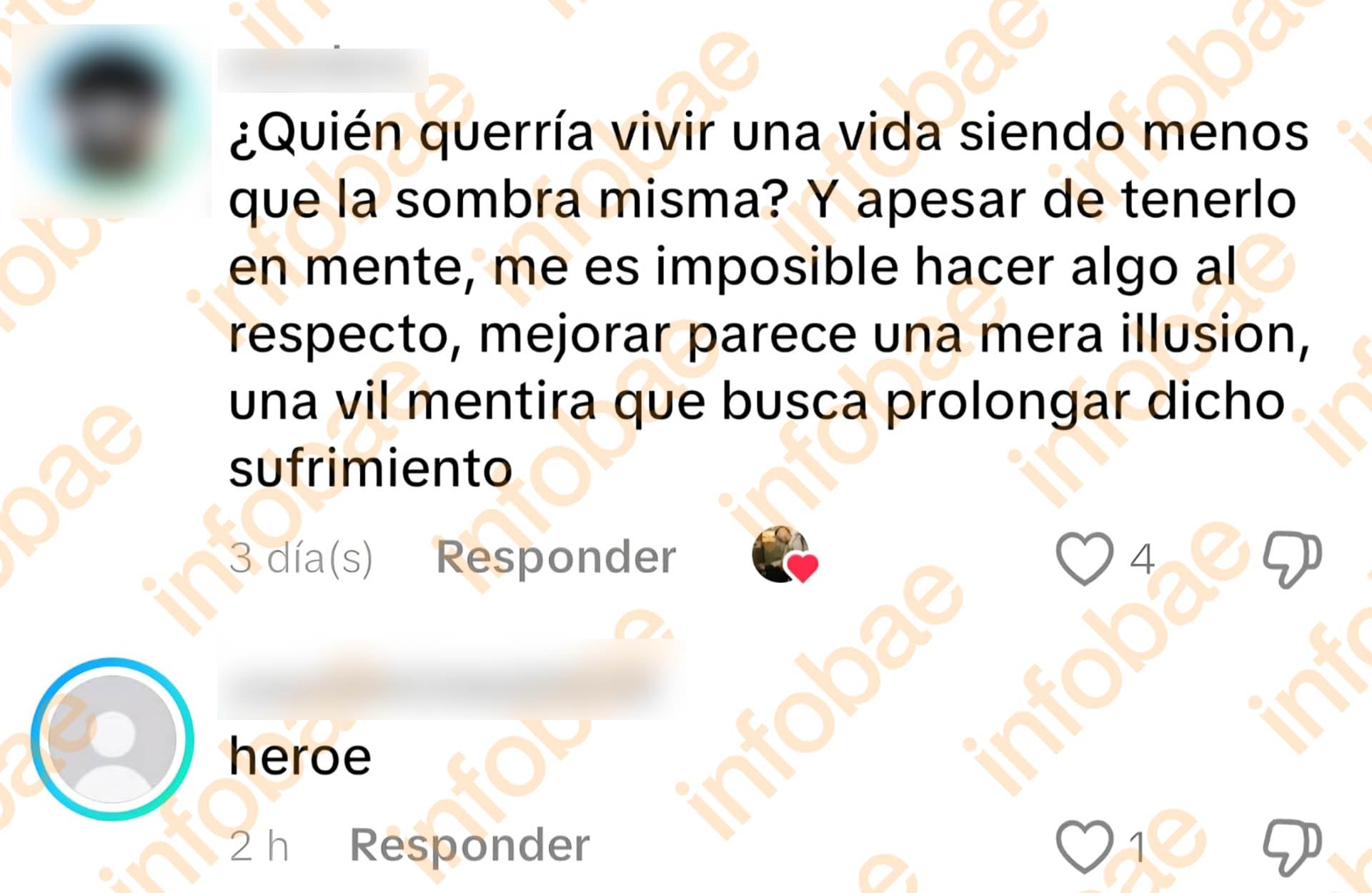 Captura de pantalla de un posteo en redes sociales del tirador de San Cristóbal, donde se lee un mensaje sobre desesperanza y sufrimiento, junto a un comentario posterior.