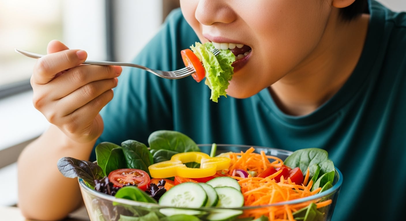 Masticar alimentos firmes y de estructura compleja promueve una mayor exposición orosensorial y eleva la saciedad (Imagen ilustrativa Infobae)
