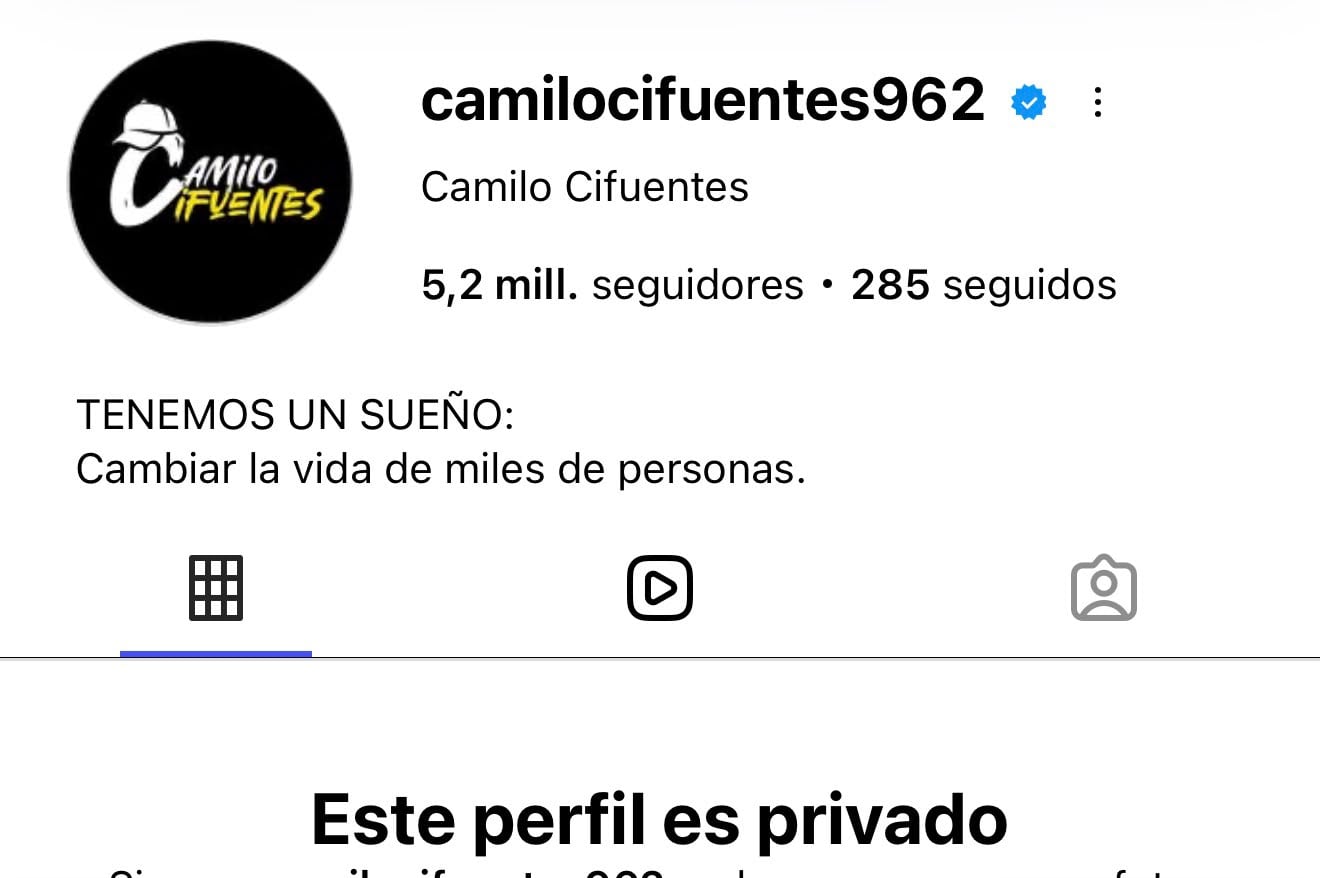 Camilo Cifuentes puso privado su perfil de Instagram y dejó solo 21 publicaciones visibles tras la polémica - crédito @camilocifuentes962/ Instagram