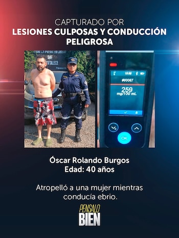 Burgos fue localizado y arrestado horas después del incidente en la urbanización San Miguelito, enfrentando cargos por lesiones culposas y conducción peligrosa. (Foto cortesía PNC)