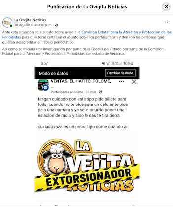 ARTICLE 19 documenta amenazas de muerte y una campaña de estigmatización contra Luis Alberto Paredes García, periodista de La Ovejita Noticias. (Captura de pantalla)