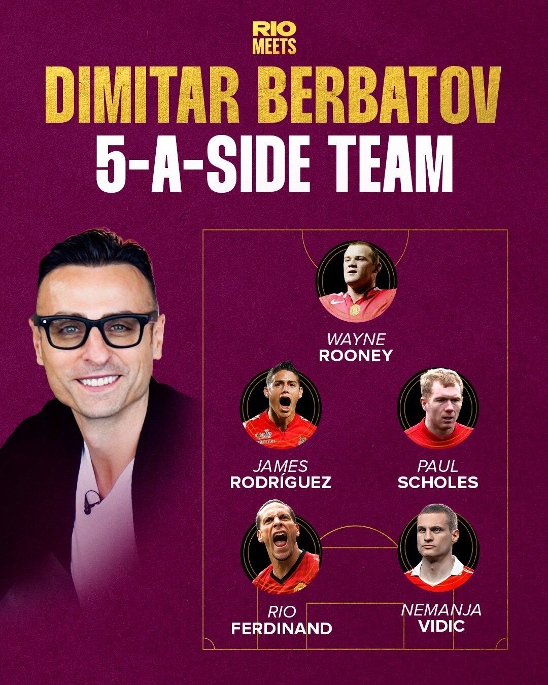 Durante su paso por el pódcast de Rio Ferdinand, el búlgaro eligió sus cinco jugadores para un partido de fútbol 5. El colombiano fue el único que no era del Manchester United que Berbatov eligió - crédito @RioMeets/X