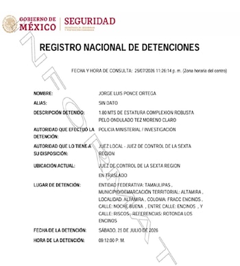 Ficha de detención feminicidio Dafne Tamaulipas