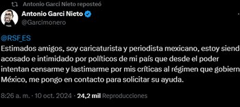 El monero ha pedido a la ONU asilo político por presuntos ataques de parte del Gobierno. |Crédito: X @Garcimonero