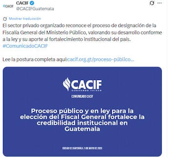 El sector privado organizado reconoció el proceso de designación del Fiscal General, destacando su desarrollo conforme a la ley y su aporte al fortalecimiento institucional. (Cortesía: Comité Coordinador de Asociaciones Agrícolas, Comerciales, Industriales y Financieras)