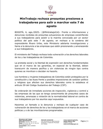 La cartera subrayó que cualquier