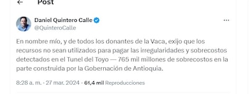 Daniel Quintero pidió que el