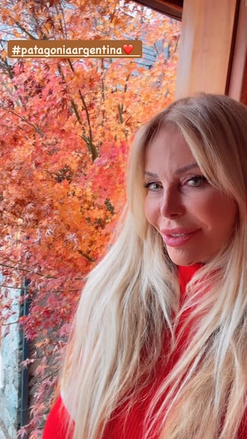 Las imágenes compartidas por Graciela Alfano muestran paisajes otoñales de la Patagonia y la alegría de su familia en contacto con la naturaleza