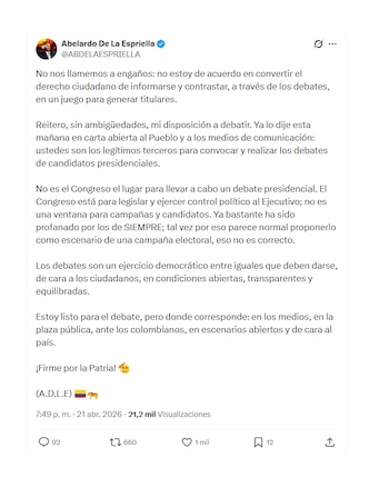 Abelardo de la Espriella reaccionó a propuesta de Paloma Valencia