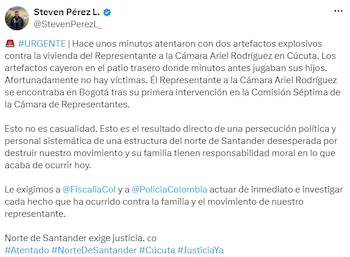 El abogado Steven Pérez confirmó el ataque contra la vivienda de Ariel Rodríguez y solicitó a las autoridades investigar los hechos. - crédito @StevenPerezL_/X