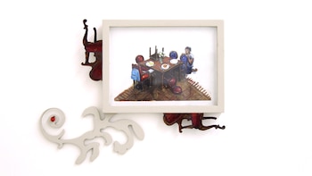 "Fruta pasada", acrílico sobre papel,