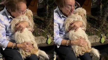 Abuela junto a sus mascotas y objetos personales en la calle