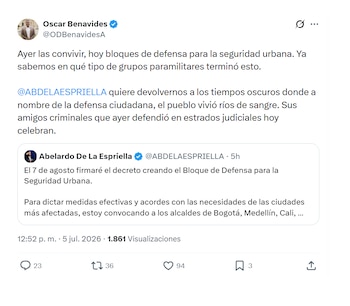 Óscar Benavides y su respuesta a Abelardo de la Espriella