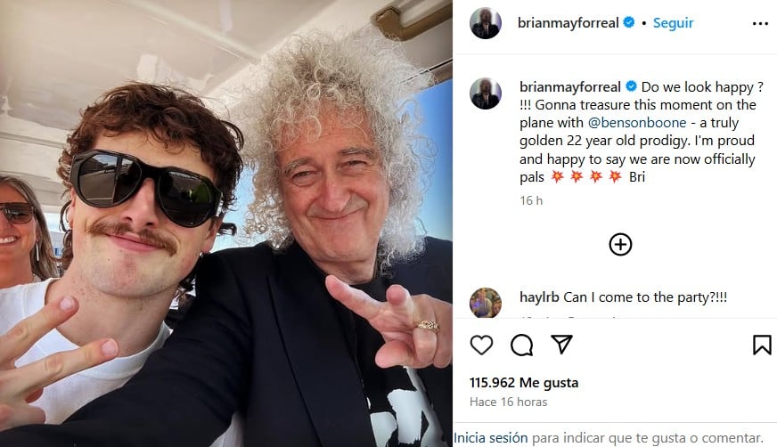Benson Boone y Brian May celebraron su colaboración en Coachella 2025 (Captura: Instagram)