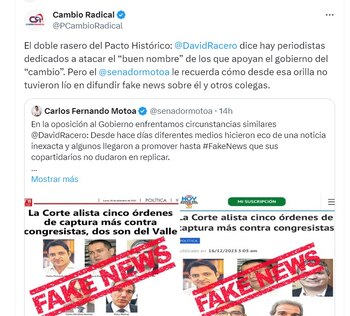Cambio Radical le contesta a David Racero que su partido tiene doble rasero - crédito @PCambioRadical