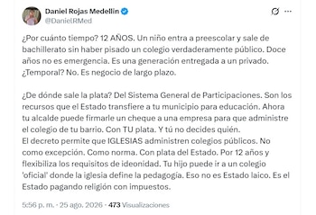 Daniel Rojas Medellín calificó el eventual cambio de educación como una forma de “precarización” laboral - crédito @DanielRMed/X