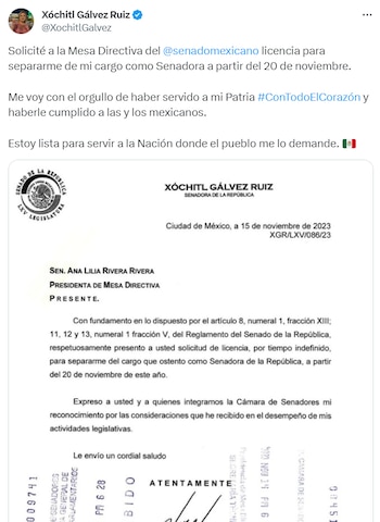 Xóchitl Gálvez dice estar lista