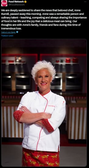 Food Network, el canal donde Anne Burrell consiguió gran parte de su fama, compartió unas palabras para honrar su memoria(Créditos: X/FoodNetwork)