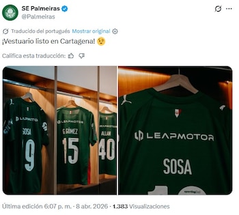O vestiário do Palmeiras está pronto para receber a segunda seleção das Américas no Estádio Jaime Morón, em Cartagena - crédito @Palmeiras/X