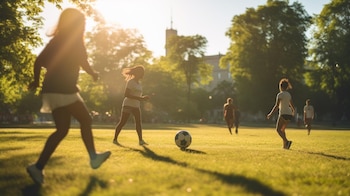 Assistir jovens de todas as idades a desfrutar de uma partida de futebol num parque ensolarado, promovendo o espírito desportivo, a camaradagem e o espírito de equipa. Um show animado e cheio de energia positiva. (Foto da Infobae)
