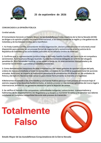 Presunto comunicado de las Acsn sobre alias Pinocho - crédito Acsn