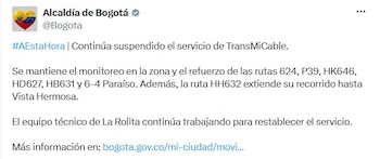 Desde la Alcaldía de Bogotá, también se mantiene el reporte sobre la contingencia que afecta a miles de capitalinos - crédito @Bogota/X