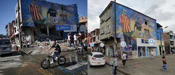 Mural en honor a los carretilleros afectado por el sismo en Pereira - crédito Reuters/Juan Duque y Google Maps