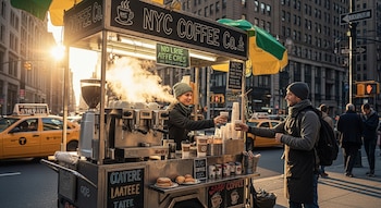 Una barista sonriente entrega una