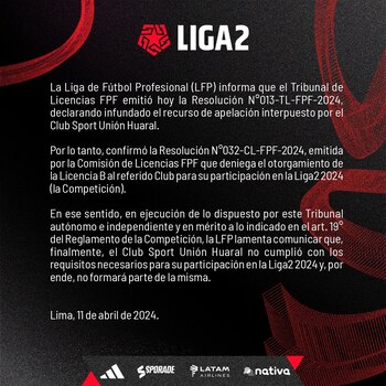 Liga 2 comunicó que Unión