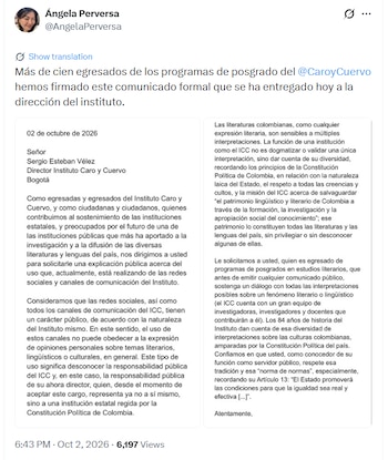 La carta hace referencia al artículo 13 de la Constitución Política de Colombia, relacionado con la obligación estatal de promover condiciones para que la igualdad sea real y efectiva - crédito @AngelaPerversa/X