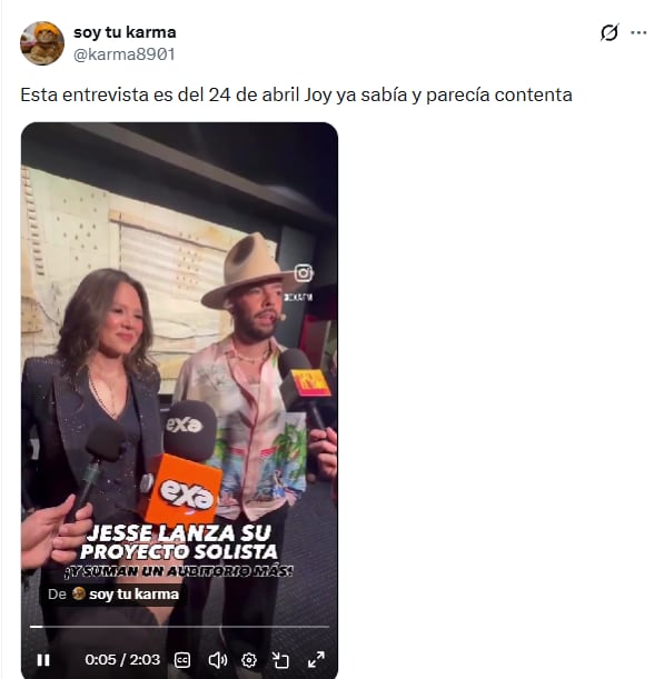 Los integrantes del dúo Jesse y Joy ofrecen declaraciones a la prensa durante una entrevista sobre el inicio del proyecto en solitario de Jesse. (X)