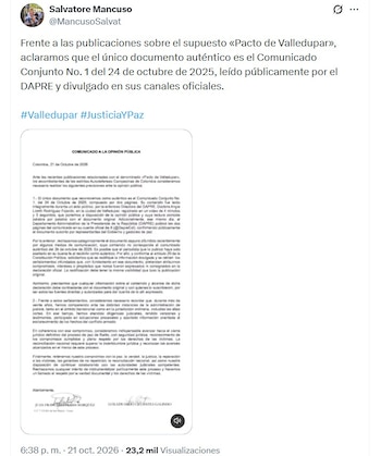 Salvatore Mancuso compartió el video junto al comunicado para ponerle fin a varios señalamientos que se dilvulgaron días antes en algunos medios de comunicación - @MancusoSalvat/X