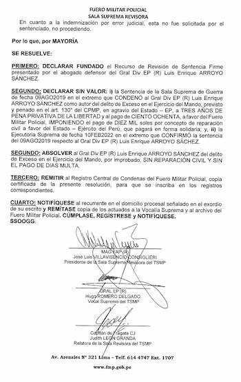 Sentencia del Fuero Militar que