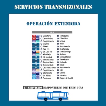 Infografía sobre la operación extendida de rutas de transporte en cuatro estaciones para el sábado 10 de octubre