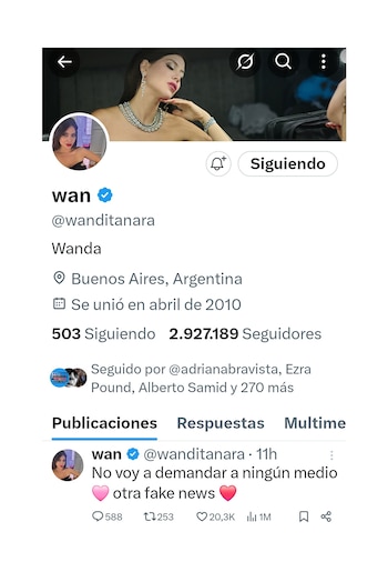 Wanda Nara desmiente acciones judiciales