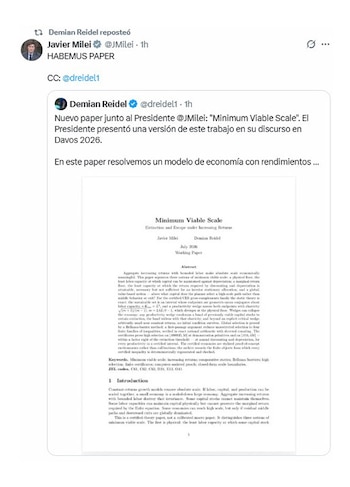 Tuit sobre papar económico - Milei-Reidel