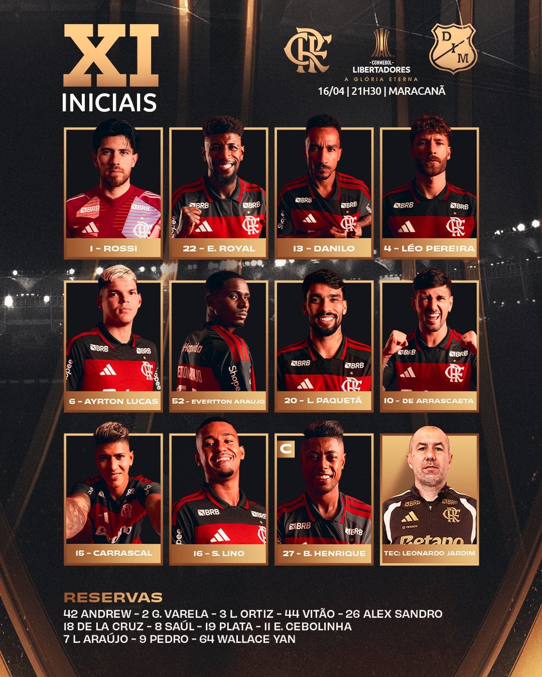 Esta es la alineación de Flamengo en el estadio Maracaná ante el Medellín por Copa Libertadores - crédito Flamengo