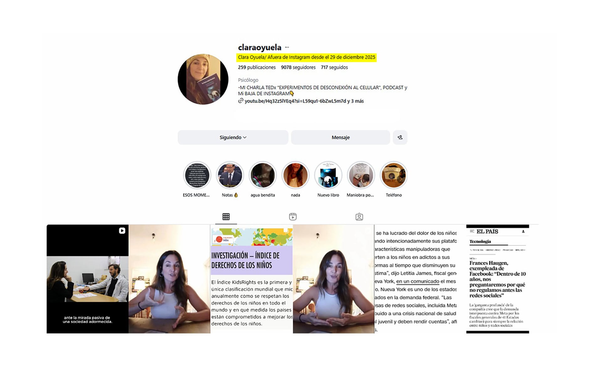 Clara se fue de Instagram el 29 de diciembre de 2025. “Lo hice por una cuestión de coherencia personal, para estar en sintonía con lo que vengo exponiendo”, dice
