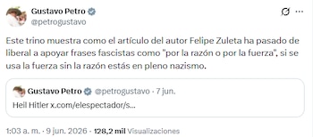 Petro salió a dar explicaciones sobre su polémica publicación en la que usó un termino nazi - crédito @petrogustavo/X