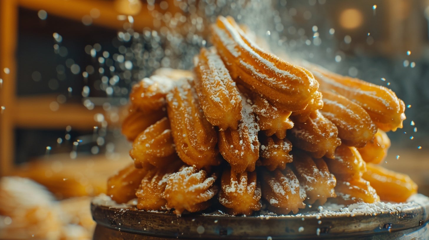 El toque final de los churros caseros se logra al espolvorearlos con azúcar y canela, resaltando su sabor tradicional y aromático. - (Imagen Ilustrativa Infobae)