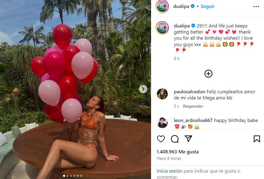 El ritual estival de Dua Lipa en Ibiza transforma sus celebraciones en auténticos desfiles de estilo (Captura/Instagram/dualipa)