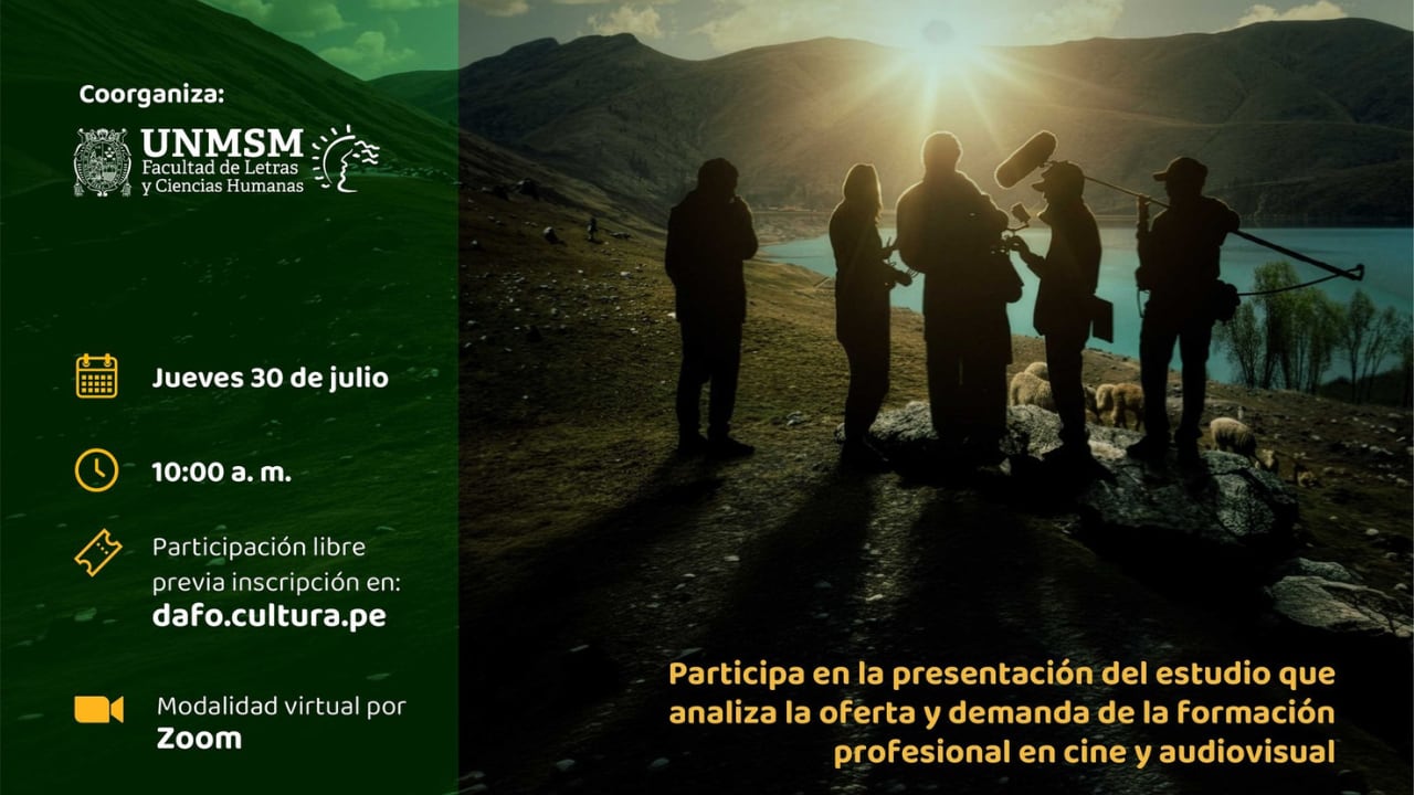 La Universidad Nacional Mayor de San Marcos (UNMSM) y el Ministerio de Cultura coorganizan la presentación virtual de un estudio sobre la formación profesional en cine y audiovisual en Perú.