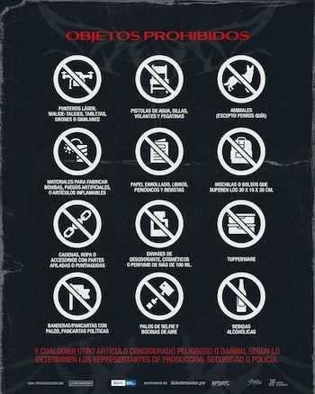 Objetos prohibidos para el concierto