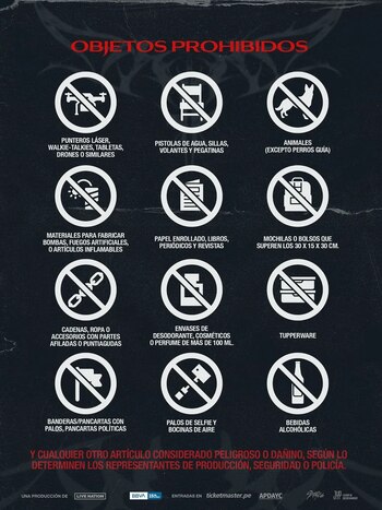 Objetos prohibidos para el concierto