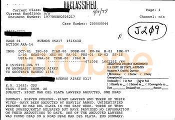 El comienzo del primer telegrama de la Embajada de los EEUU en Buenos Aires sobre la Noche de las Corbatas, desclasificado por el Departamento de Estado
