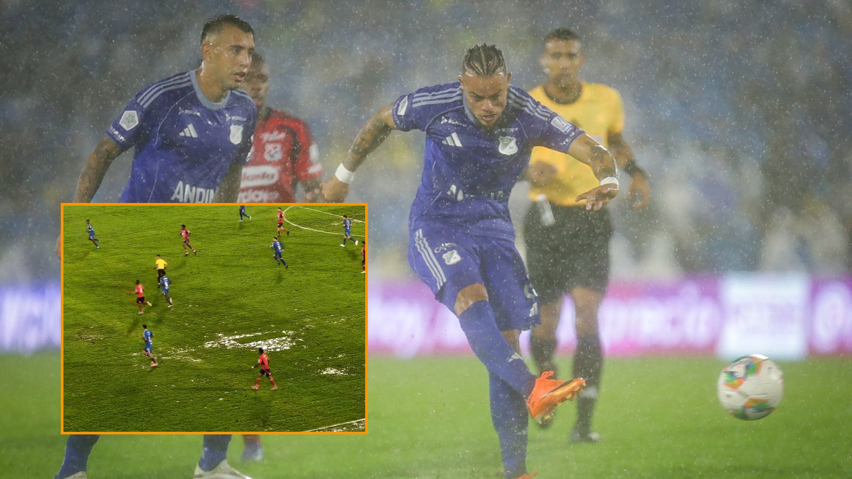 La grama del estadio Nemesio Camacho El Campín ha sido el lunar más grande de la administración de Sencia - crédito Colprensa y X/@FMFafa